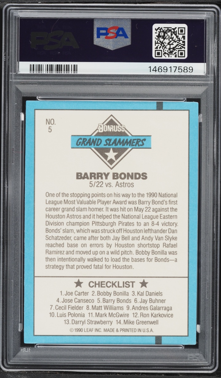 1991 Donruss Grand Slammers Barry Bonds #5 PSA 9 MINT