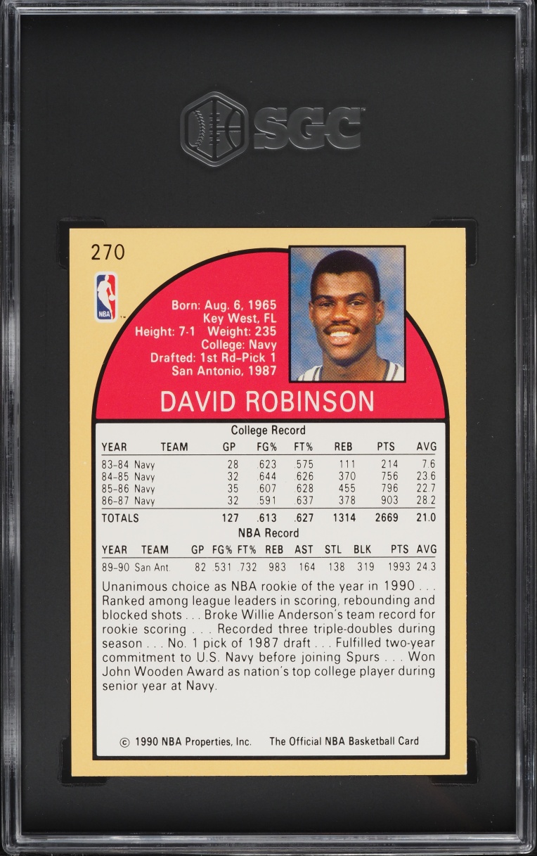 1990 Hoops David Robinson ROOKIE #270 SGC 8.5 NM-MT+
