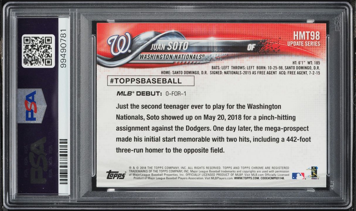2018 Topps Chrome Update Juan Soto ROOKIE #HMT98 PSA 10 GEM MINT