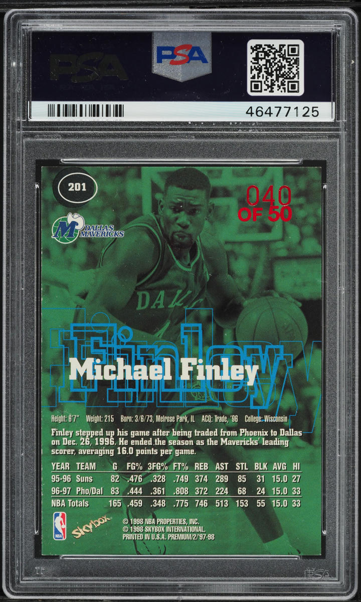 1997 Skybox Premium Star Rubies Michael Finley /50 #201 PSA 8 NM-MT