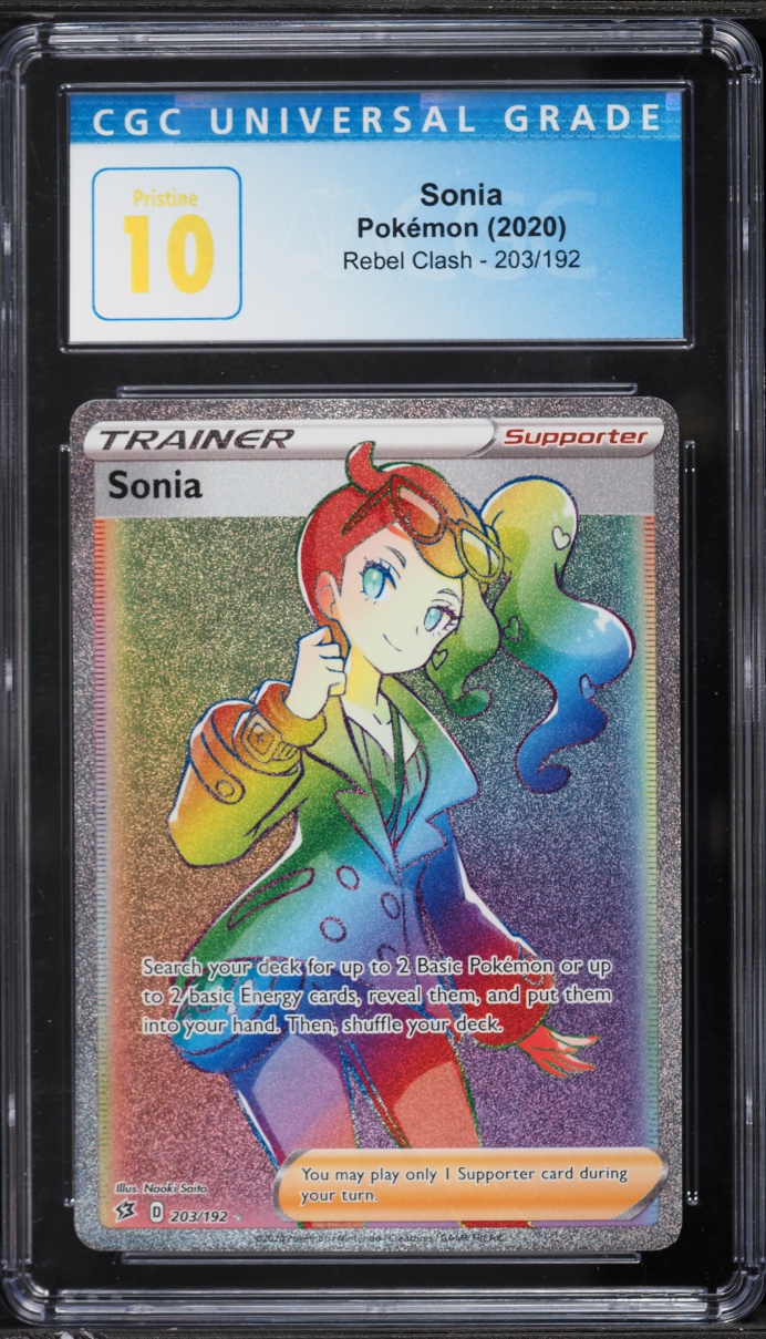 2020 Pokemon Sword & Shield Rebel Clash Rainbow Rare Sonia #203 CGC 10 PRISTINE