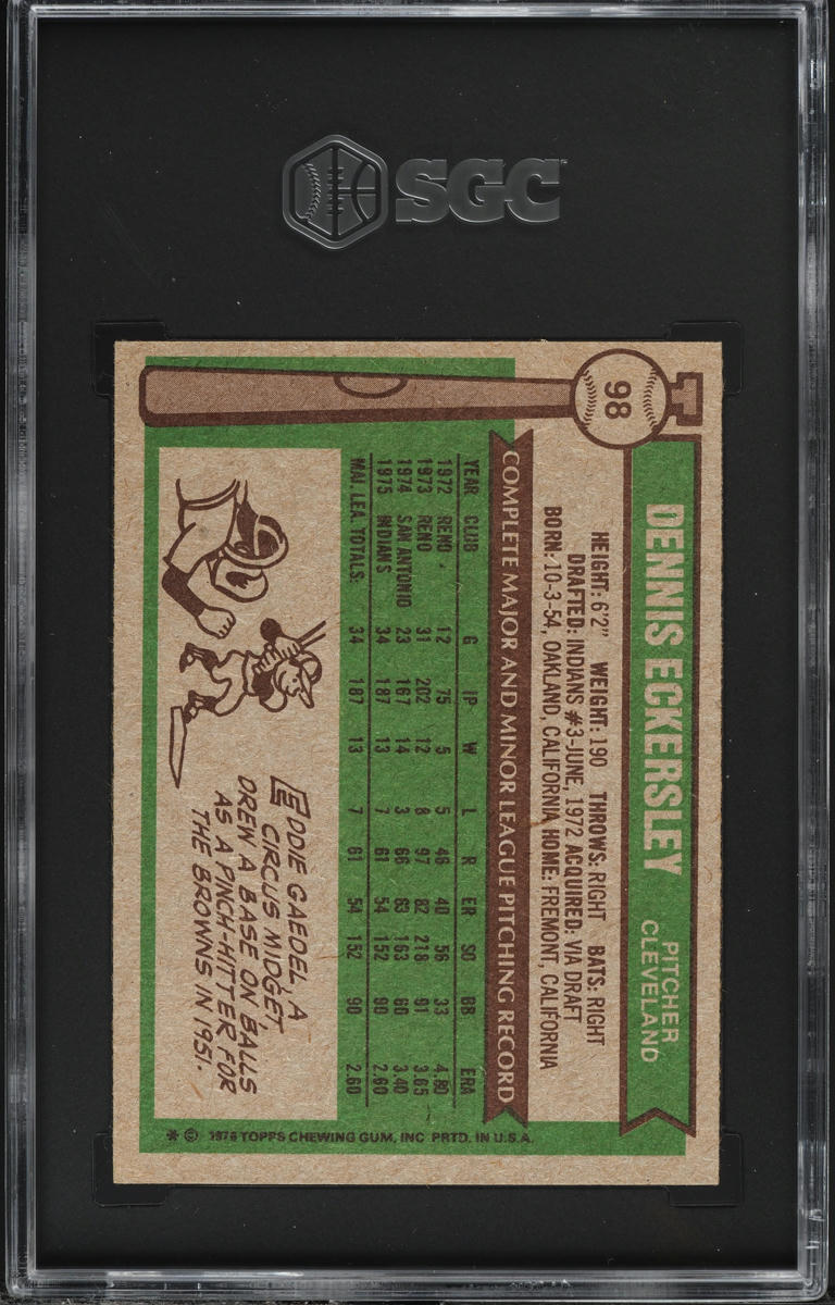 1976 Topps Dennis Eckersley ROOKIE #98 SGC 7 NRMT