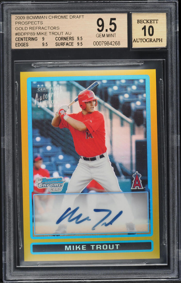 2009 Bowman Chrome Gold Refractor Mike Trout PROSPECT AUTO /50 #BDPP89 BGS 9.5