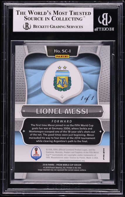 2018 Panini Prizm World Cup Scorers Club Black Lionel Messi 1/1 #SC-1 BGS 8.5 NM-MT+