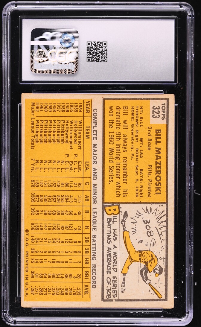1963 Topps Bill Mazeroski #323 CGC 4 VGEX