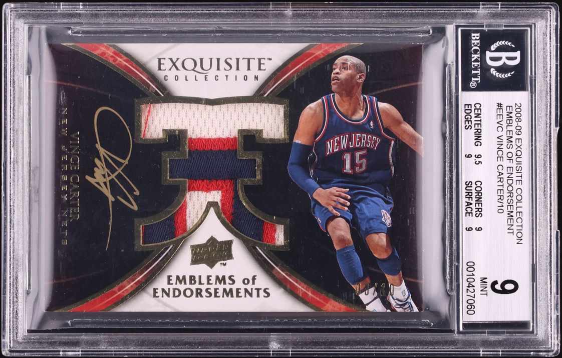 2008 Exquisite Collection Emblems Of Endorsements Vince Carter PATCH AUTO /10 #EEVC BGS 9 MINT