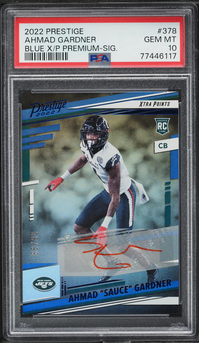 2022 Panini Prestige Blue X/P Premium Ahmad Gardner ROOKIE AUTO /80 #378 PSA 10