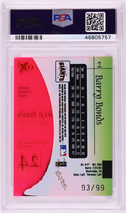 1998 Skybox E-X2001 Essential Credentials Future Barry Bonds /99 #2 PSA 10 GEM MINT