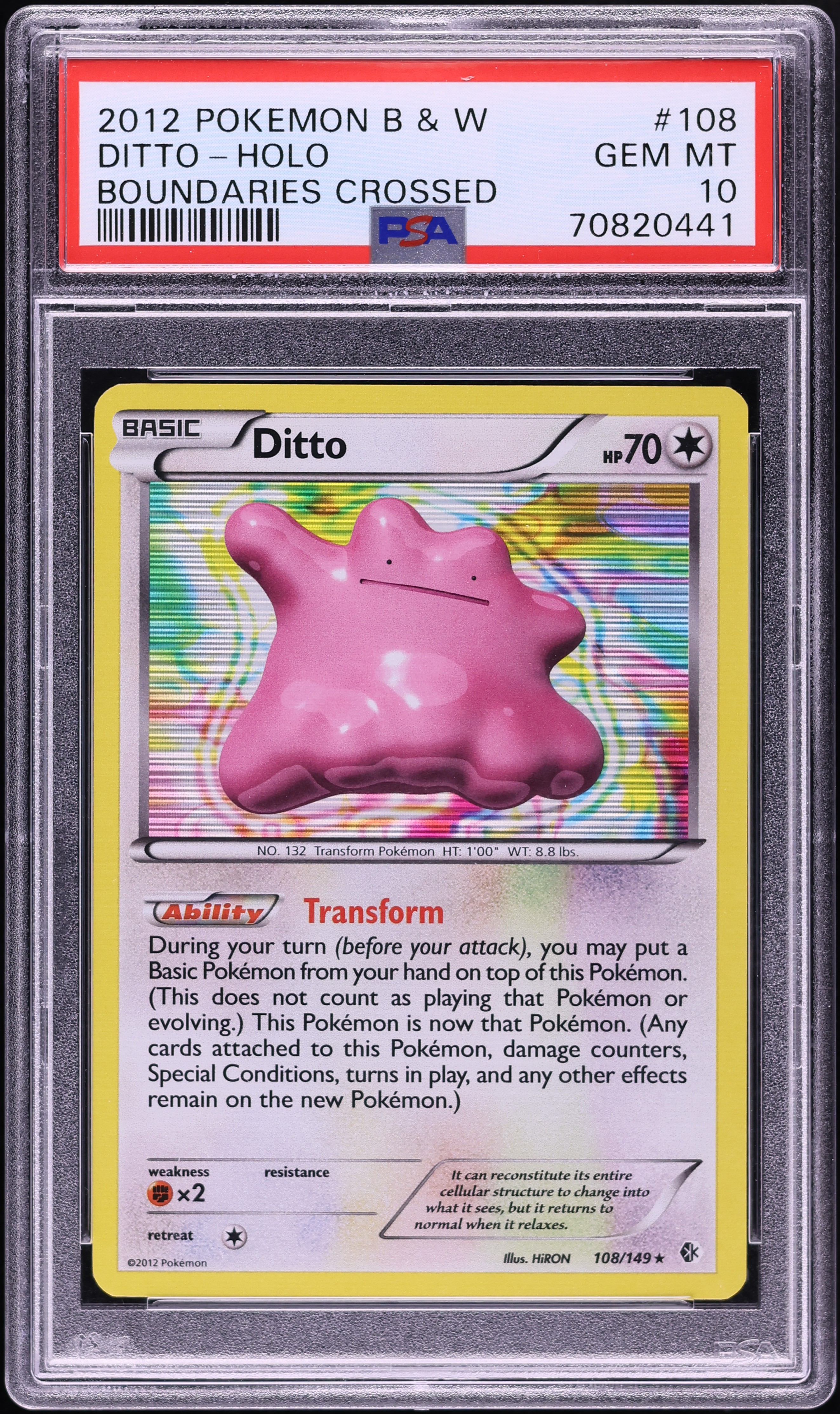 2012 Pokemon Black & White Boundaries Crossed Holo Ditto #108 PSA 10 GEM MINT
