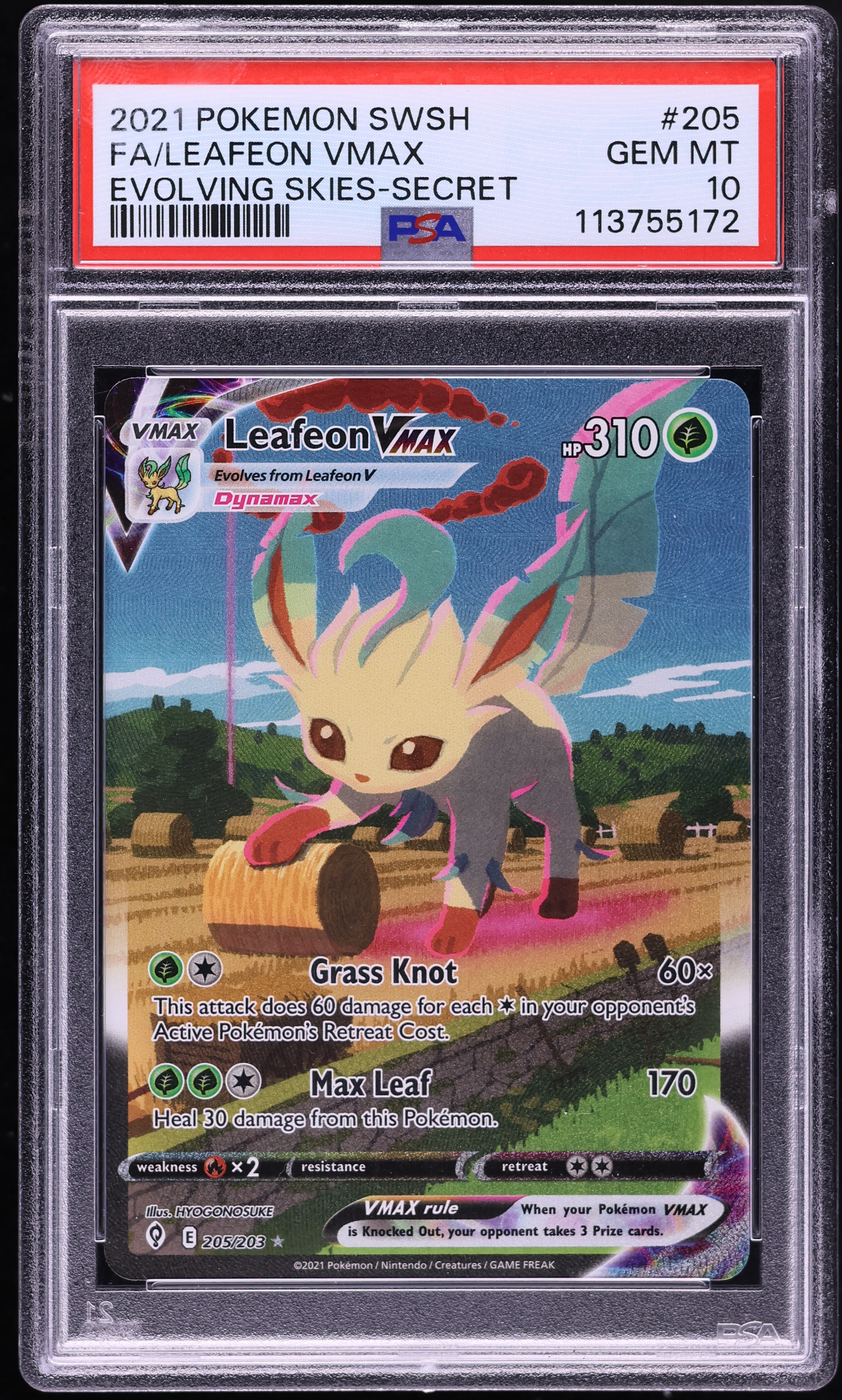 2021 Pokemon Sword & Shield Evolving Skies Alt Art Leafeon VMAX #205 PSA 10 GEM MINT