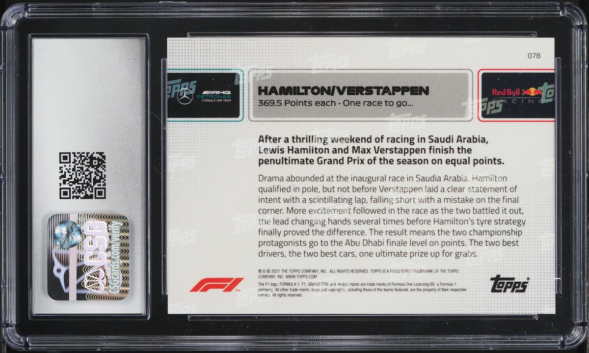 2021 Topps Now Formula 1 F1 Lewis Hamilton Max Verstappen #078 CSG 10 GEM MINT