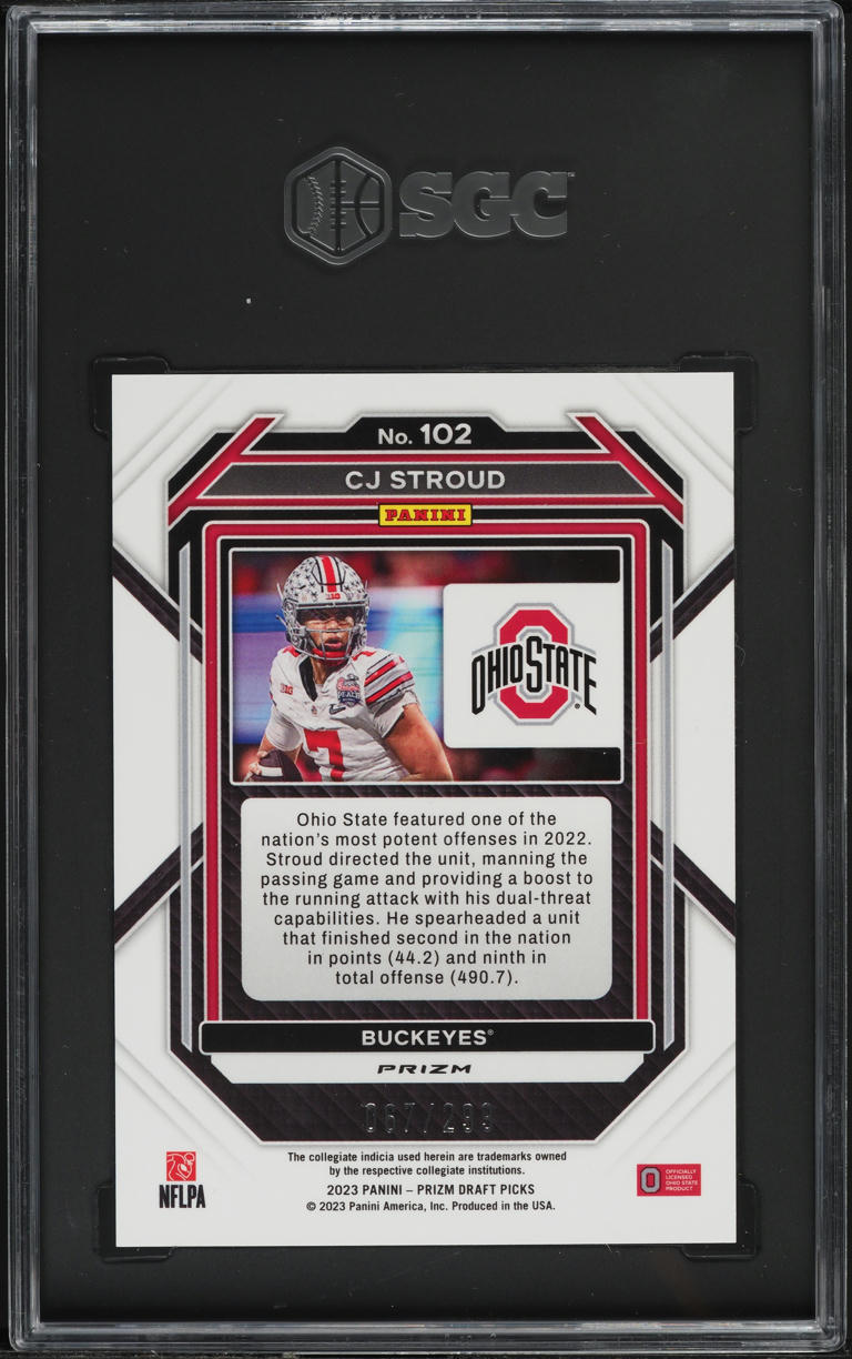 2023 Panini Prizm Draft Picks Red C.J. Stroud ROOKIE /299 #102 SGC 9.5 MINT+