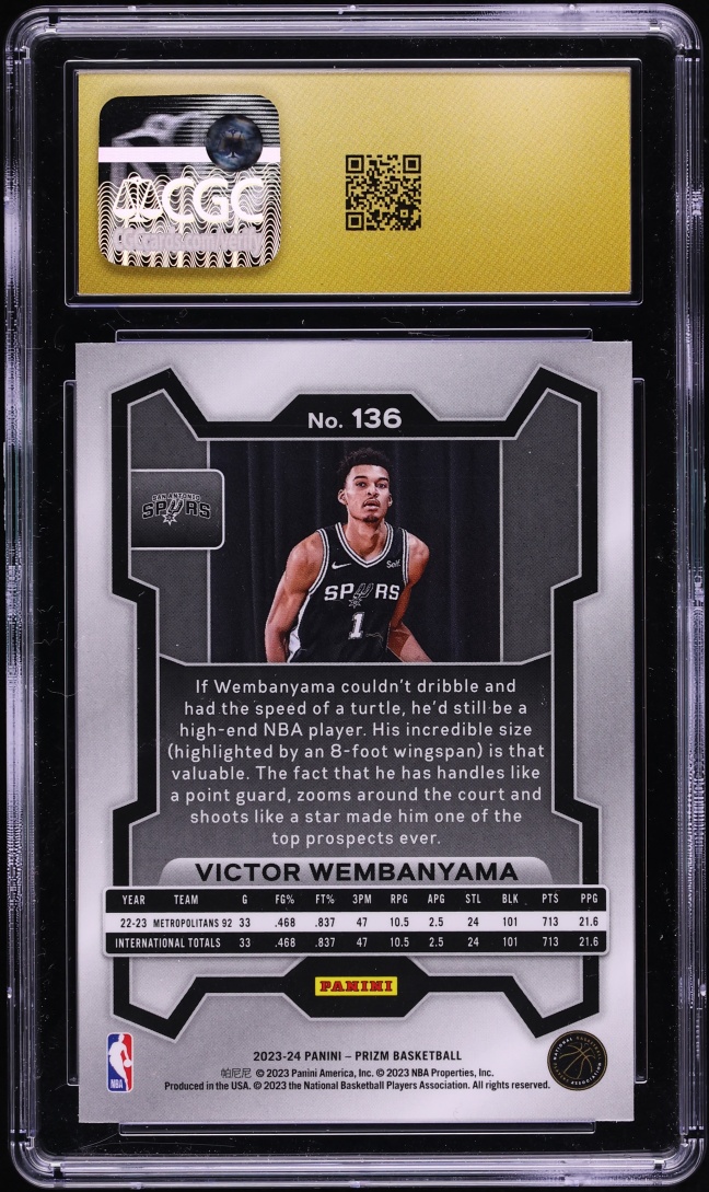 2023 Panini Prizm Victor Wembanyama ROOKIE #136 CGC 10 PRISTINE
