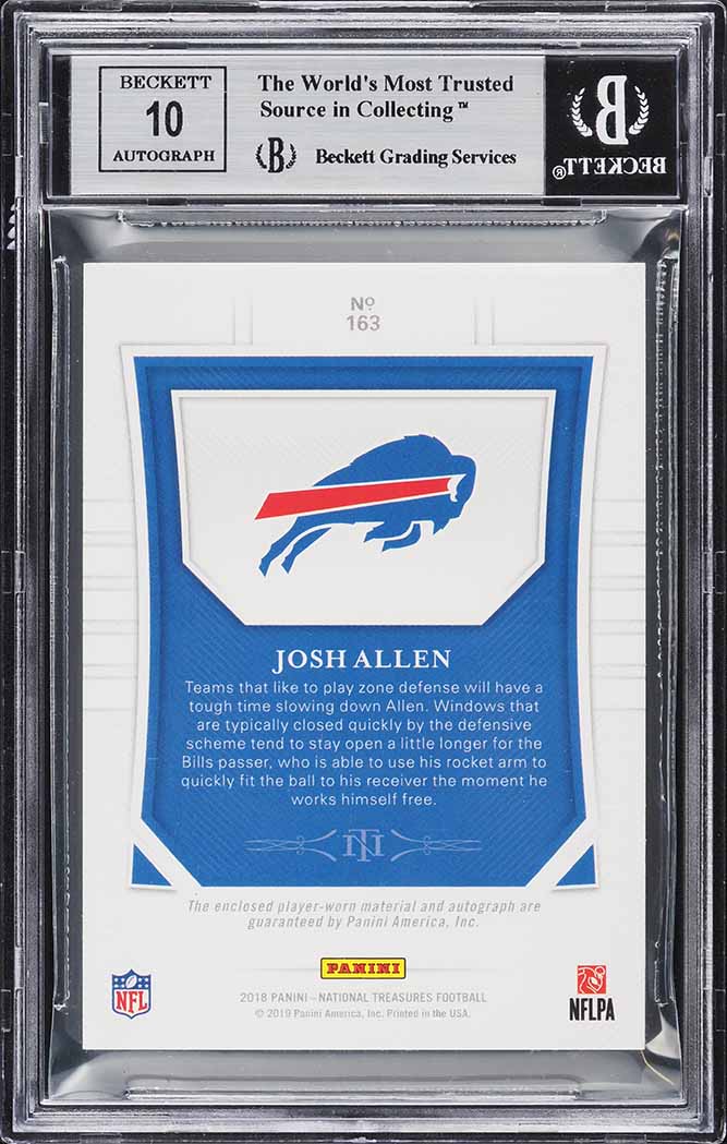 2018 National Treasures Red Josh Allen ROOKIE PATCH AUTO 1/1 #163 BGS 8.5 NM-MT+