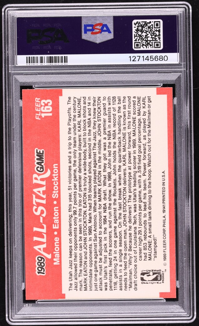1989 Fleer Basketball John Stockton Karl Malone Mark Eaton #163 PSA 9 MINT
