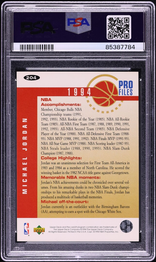 1994 Collector's Choice Silver Signature Michael Jordan #204 PSA 10 GEM MINT