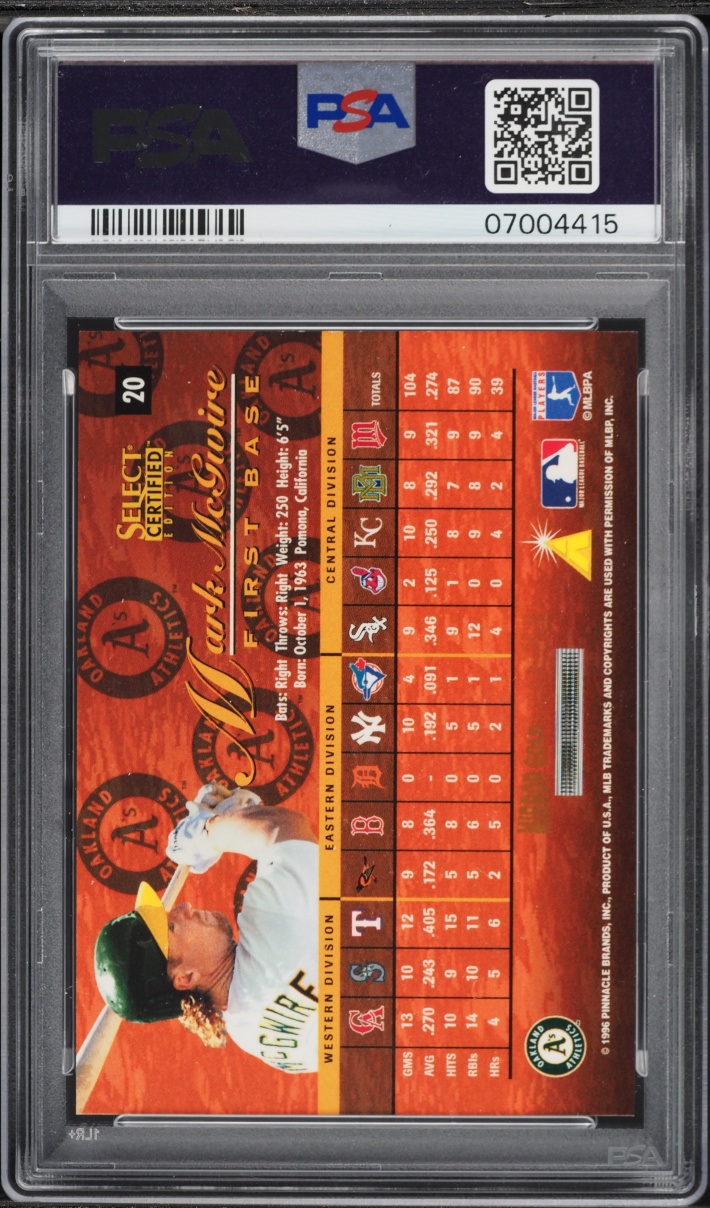1996 Select Certified Mirror Gold Mark McGwire /30 #20 PSA 9 MINT - Photo 2