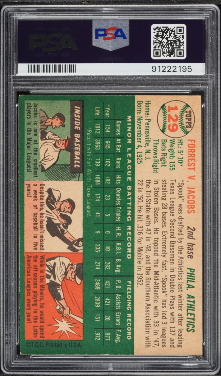 1954 Topps Forrest Jacobs #129 PSA 6 EXMT