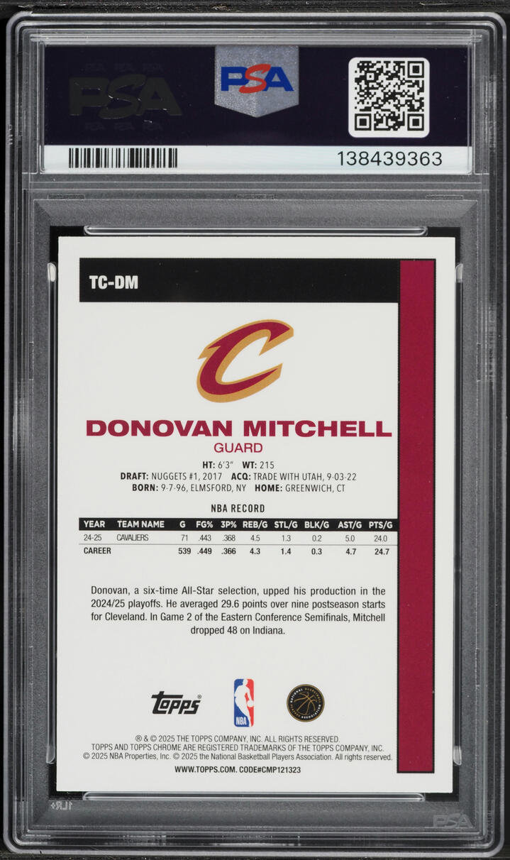 2025 Topps Chrome Silver Pack '80 Donovan Mitchell #TC-DM PSA 9 MINT