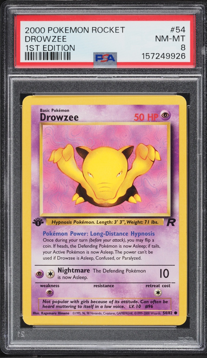 2000 Pokemon Team Rocket 1st Edition Drowzee #54 PSA 8 NM-MT
