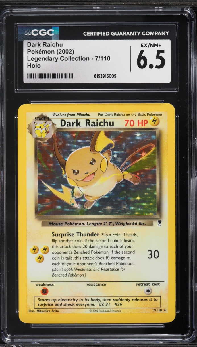 2002 Pokemon Legendary Collection Holo Dark Raichu #7 CGC 6.5 EXMT+