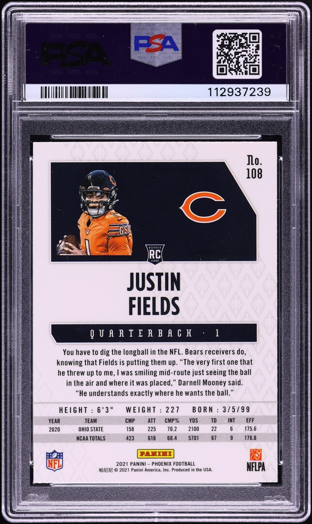 2021 Panini Phoenix Silver Justin Fields ROOKIE #108 PSA 9 MINT