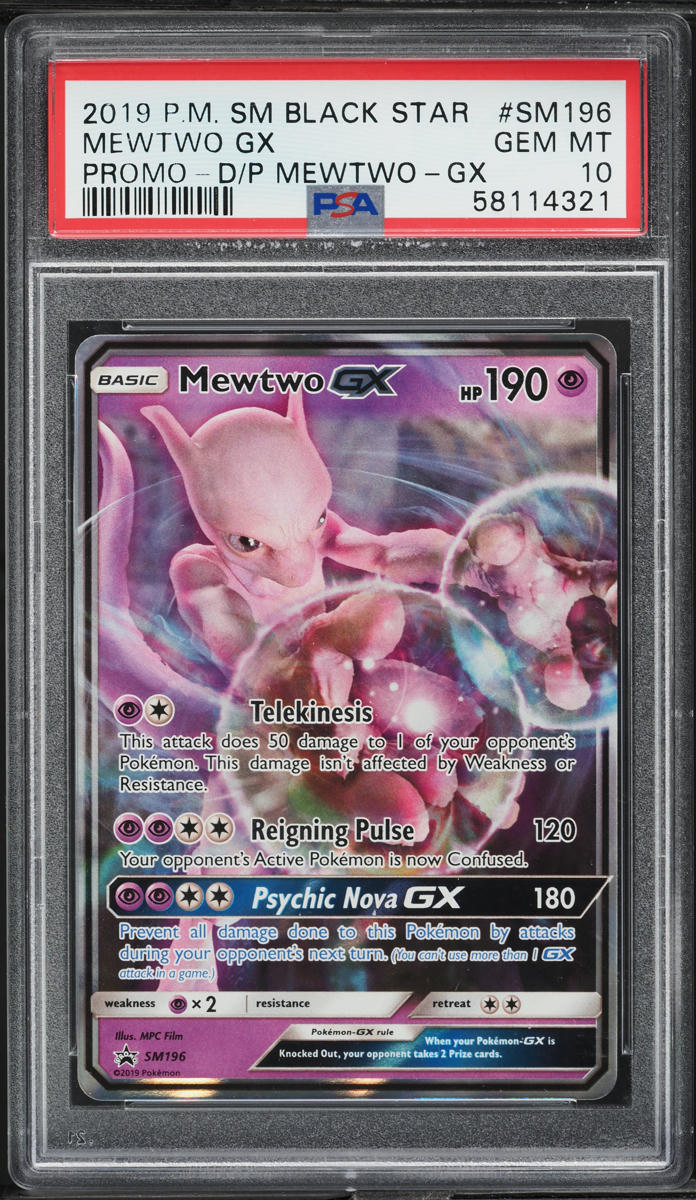 2019 Pokemon SM Black Star Promo Detective Pikachu Mewtwo GX #SM196 PSA 10 GEM