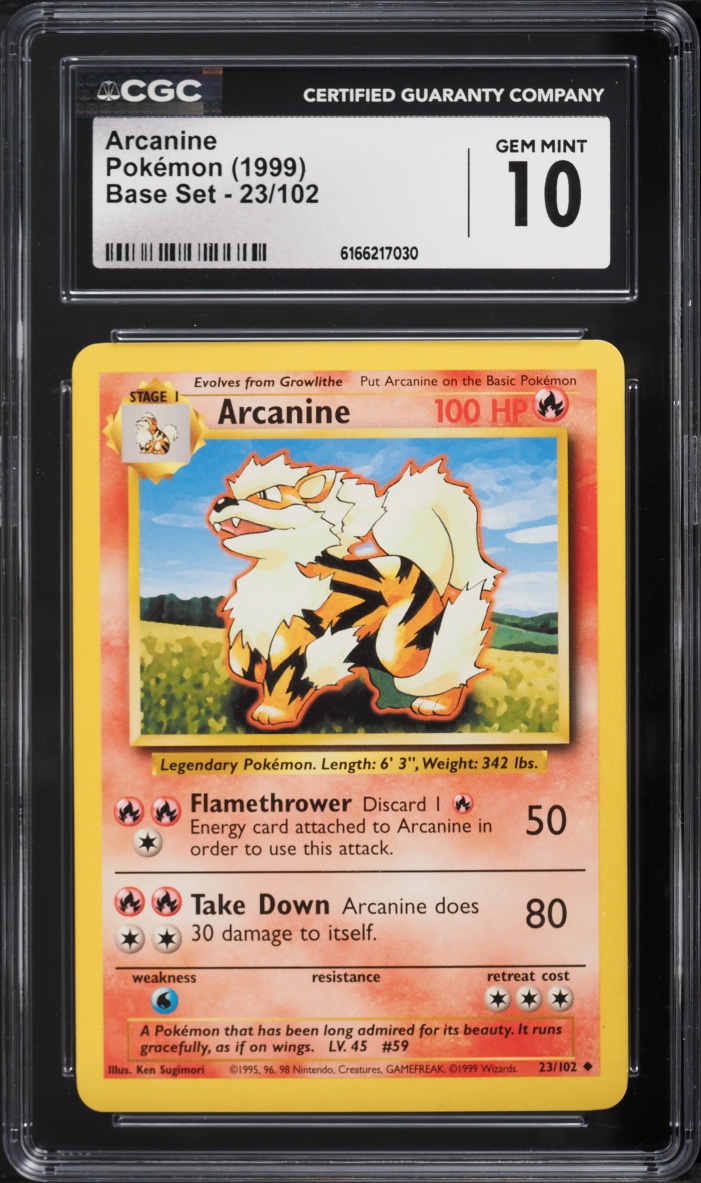 1999 Pokemon Base Set Arcanine #23 CGC 10 GEM MINT