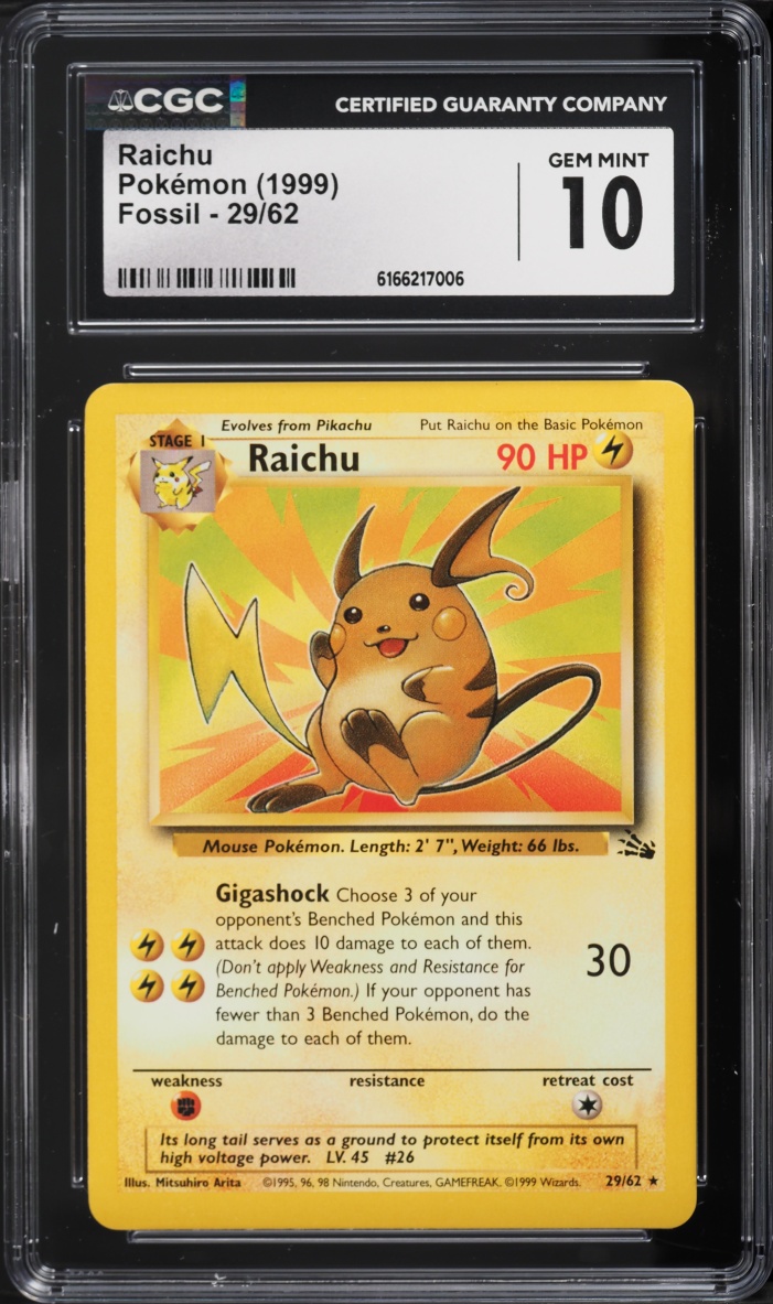1999 Pokemon Fossil Raichu #29 CGC 10 GEM MINT