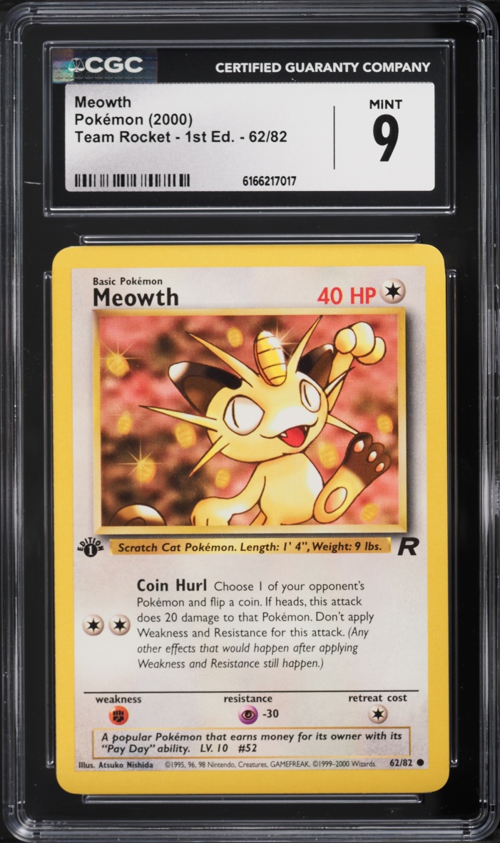 2000 Pokemon Team Rocket 1st Edition Meowth #62 CGC 9 MINT