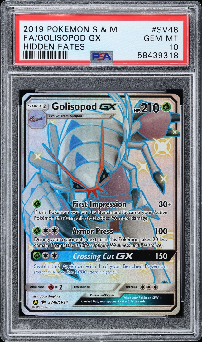 2019 Pokemon Sun & Moon Hidden Fates Shiny Vault Full Art Golisopod GX #SV48 PSA 10 GEM MINT