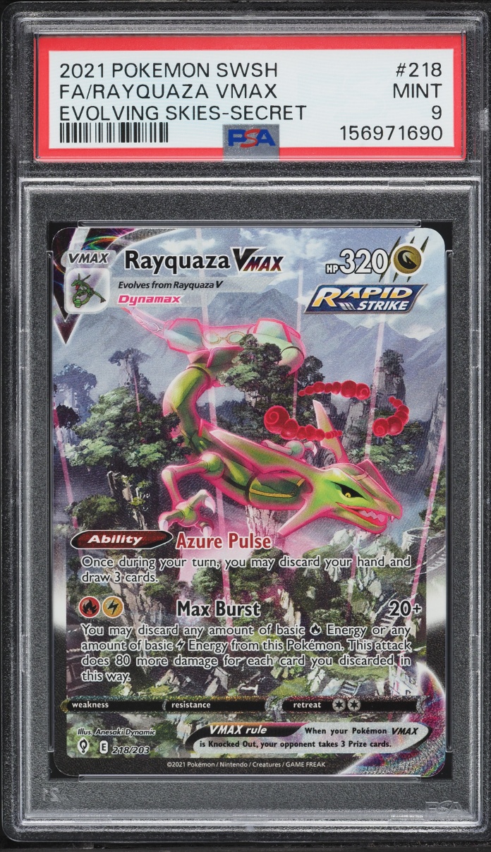 2021 Pokemon Sword & Shield Evolving Skies Alt Art Rayquaza VMAX #218 PSA 9 MINT