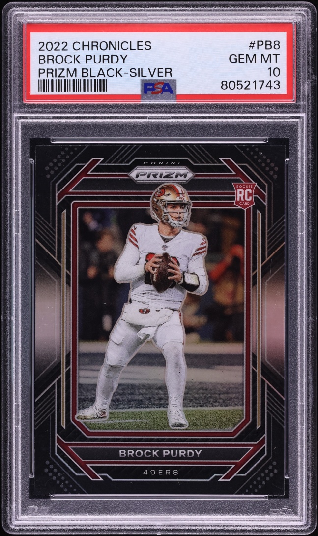 2022 Panini Chronicles Prizm Black Silver Brock Purdy ROOKIE #PB-8 PSA 10 GEM MINT