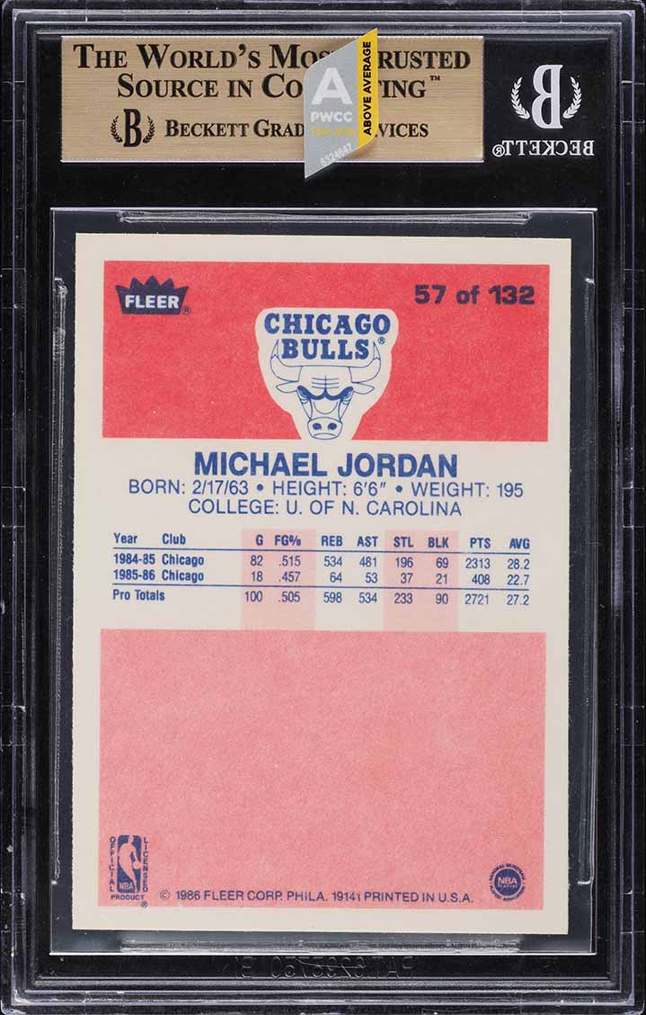 Gem Mint Fleer Michael Jordan Rookie 1986 Fleer Basketball Michael