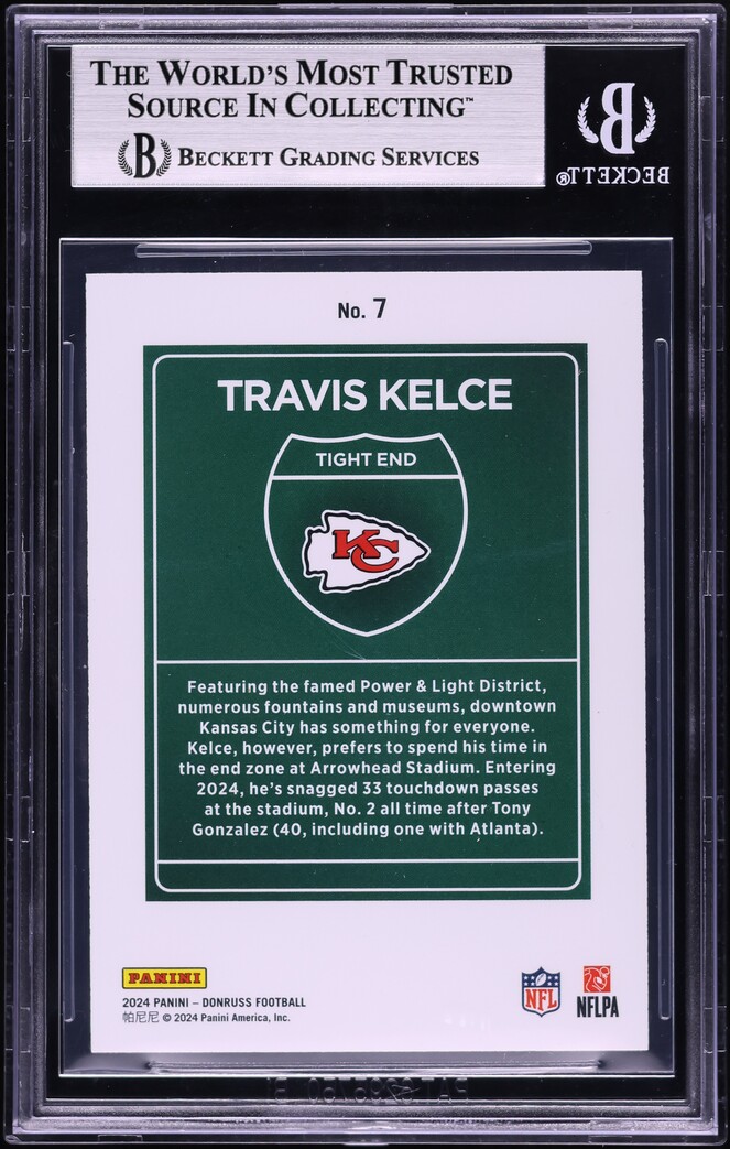 2024 Donruss Downtown! Travis Kelce #7 BGS 8.5 NM-MT+