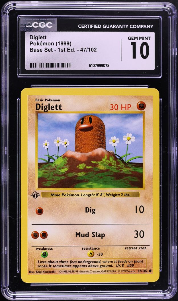 1999 Pokemon Base Set Shadowless 1st Edition Diglett #47 CGC 10 GEM MINT