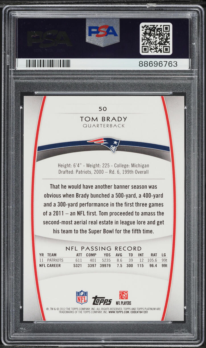 2012 Topps Platinum Tom Brady #50 PSA 10 GEM MINT