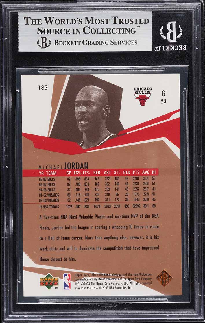 2003 Black Diamond Quad Bronze Michael Jordan /100 #183 BGS 9 MINT - Photo 2