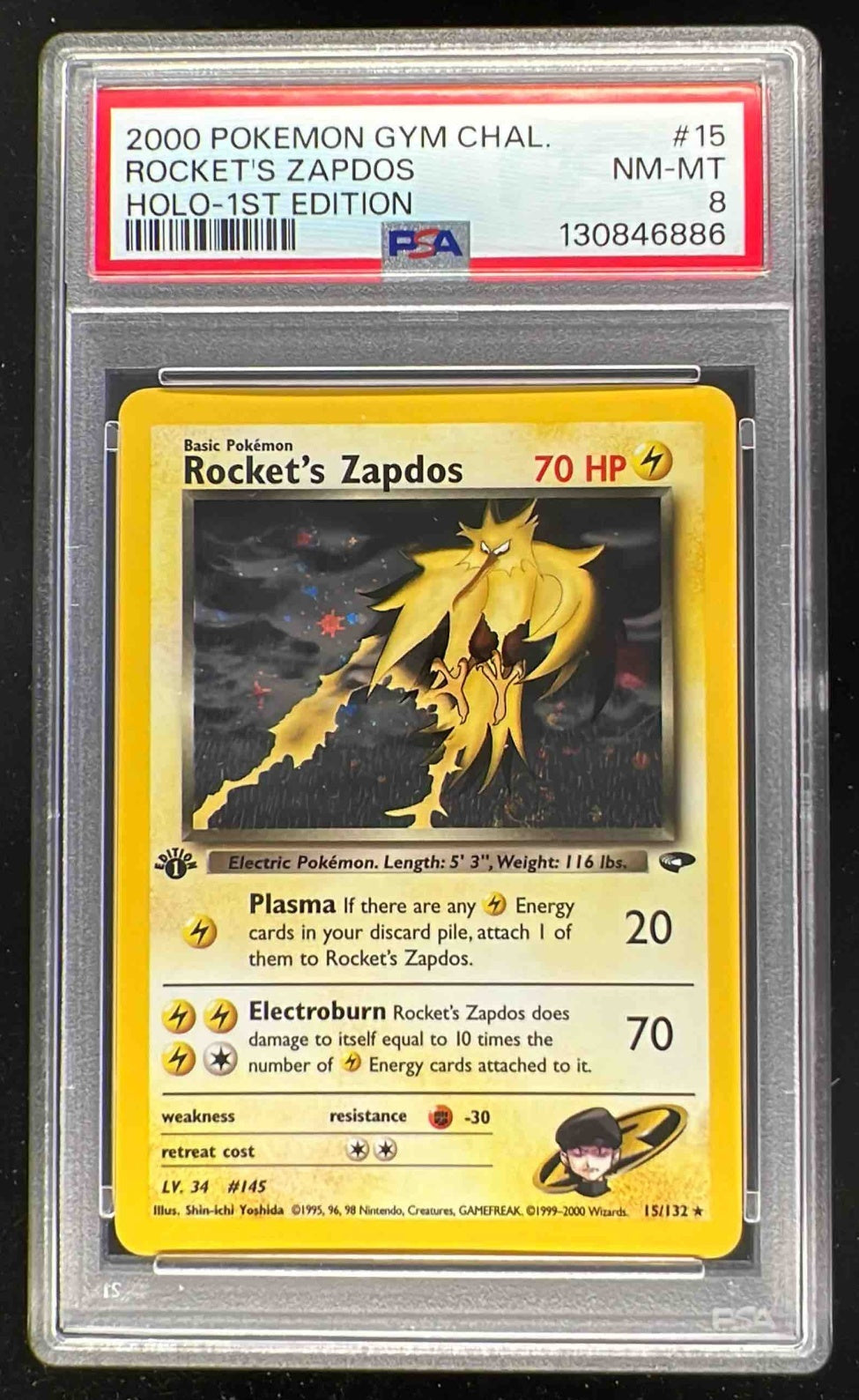 1999 Pokemon Japanese Gym 2 Holo Rocket's Zapdos #145 CGC 8.5 NM