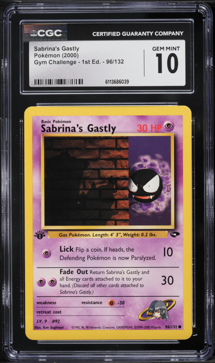 2000 Pokemon Gym Challenge 1st Edition Sabrina's Gastly #96 CGC 10 GEM MINT