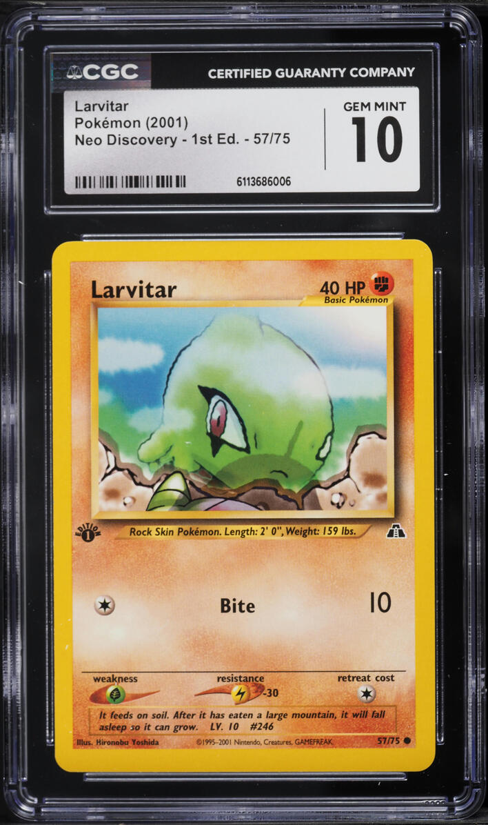 2001 Pokemon Neo Discovery 1st Edition Larvitar #57 CGC 10 GEM MINT
