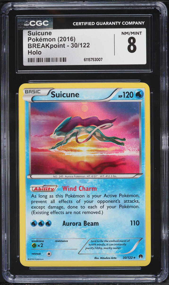 2016 Pokemon XY BREAKpoint Holo Suicune #30 CGC 8 NM-MT