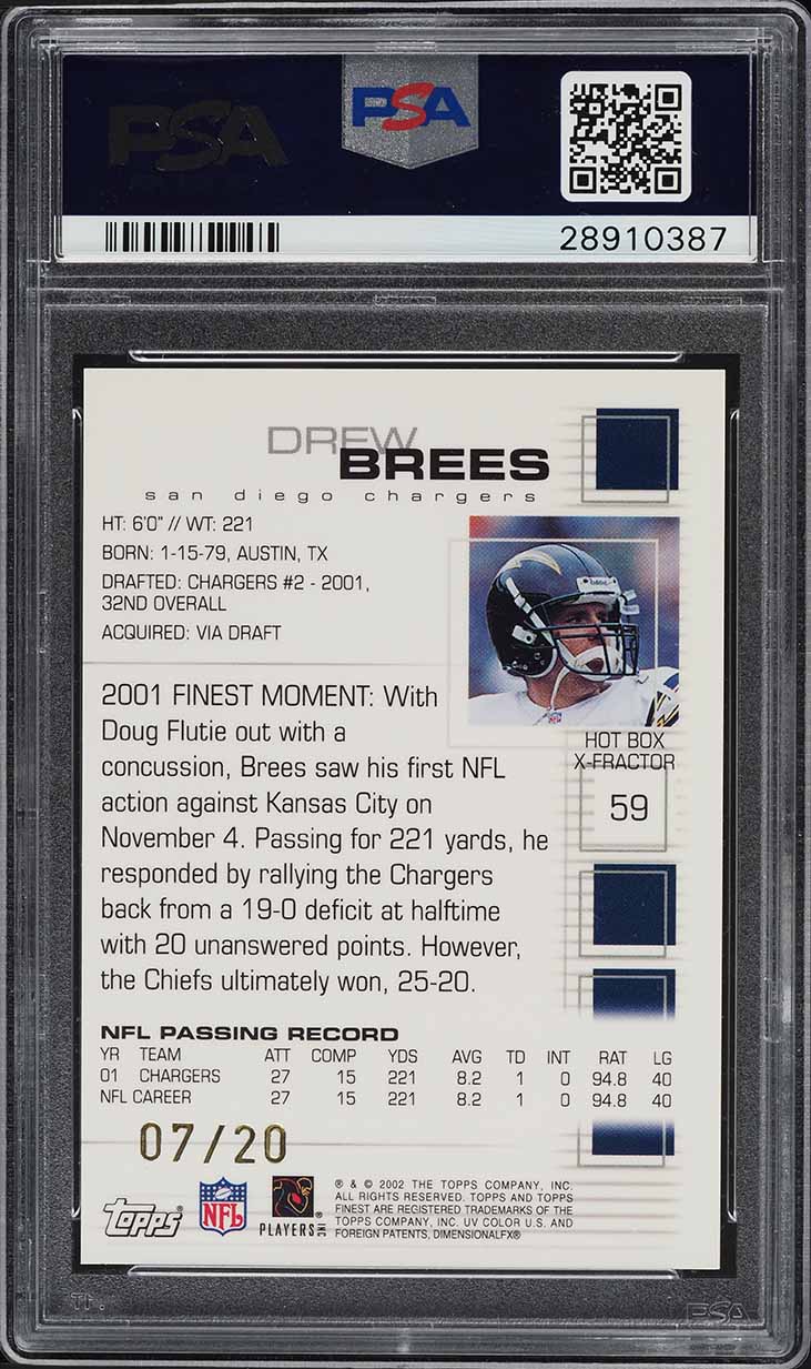2002 Finest Xfractor Drew Brees /20 #59 PSA 10 GEM MINT