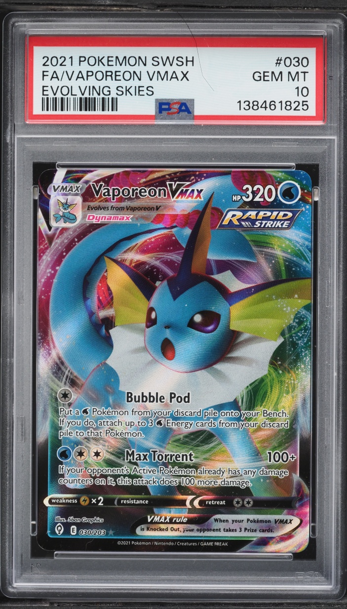 2021 Pokemon Sword & Shield Evolving Skies Full Art Vaporeon VMAX #30 PSA 10 GEM MINT