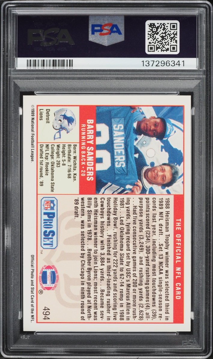 1989 Pro Set Football Barry Sanders ROOKIE #494 PSA 8 NM-MT