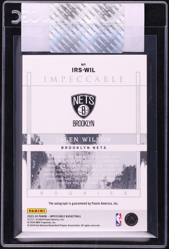 2023 Panini Impeccable Holo Gold Jalen Wilson ROOKIE AUTO /10 #IRS-WIL CGC AUTH