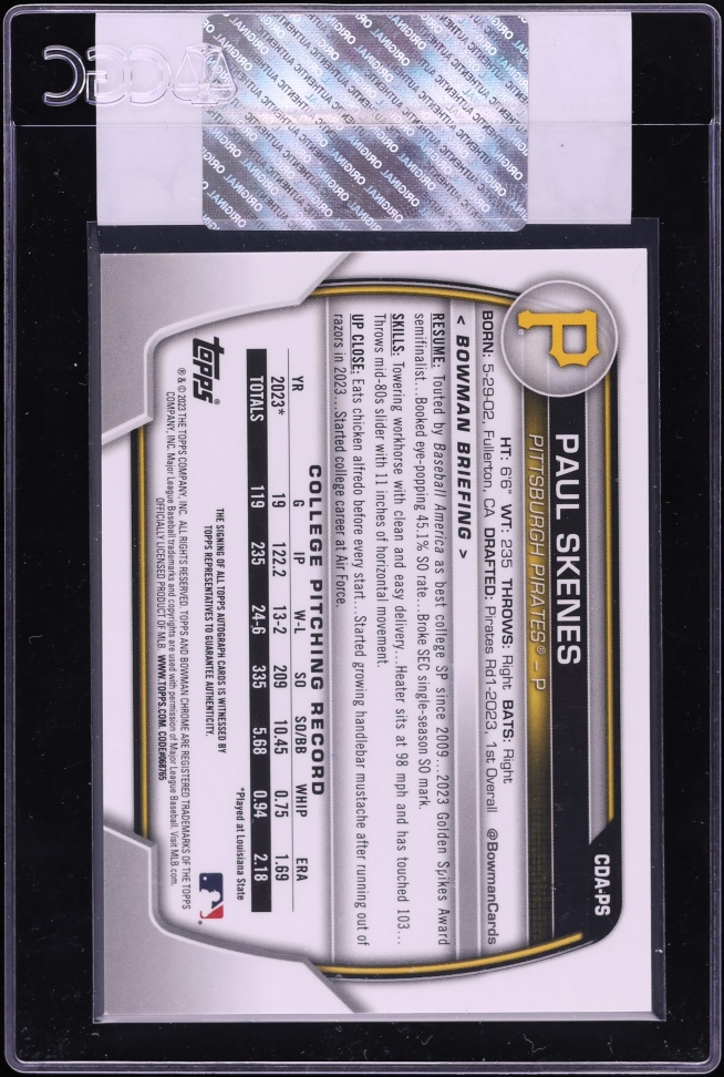 2023 Bowman Chrome Draft Paul Skenes PROSPECT AUTO #CDA-PS CGC AUTH