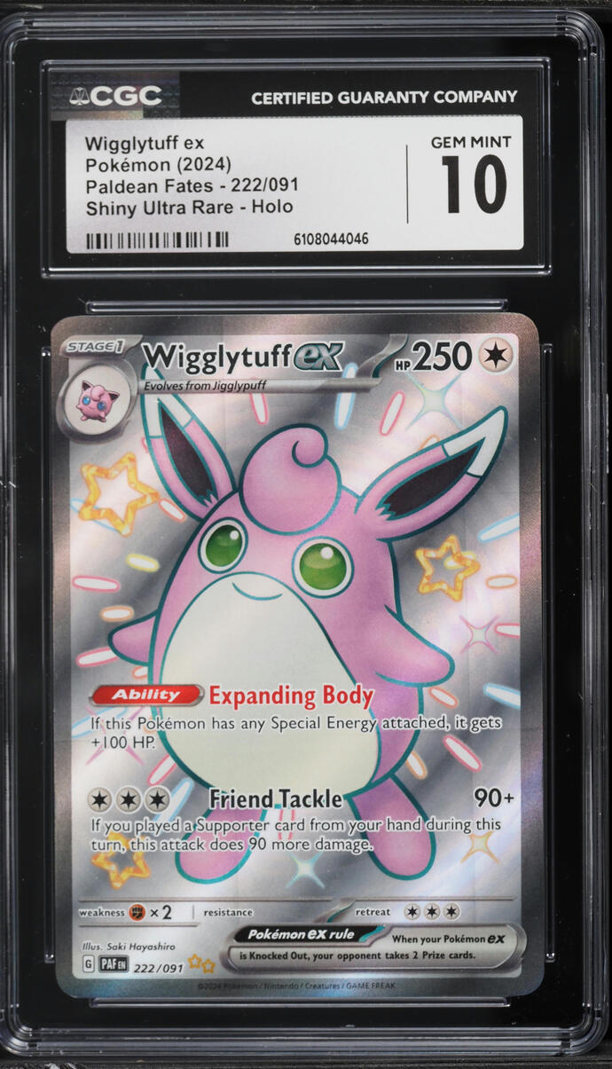 2024 Pokemon Scarlet & Violet Paldean Fates Full Art Wigglytuff ex #222 CGC 10 GEM MINT