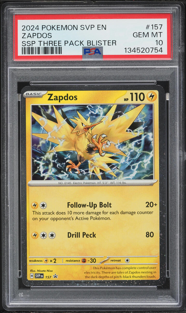 2024 Pokemon Scarlet & Violet Promo Ssp Three Pack Blister Zapdos #157 PSA 10 GEM MINT
