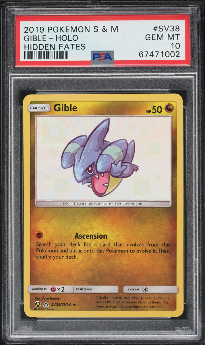2019 Pokemon Sun & Moon Hidden Fates Shiny Gible #SV38 PSA 10 GEM MINT